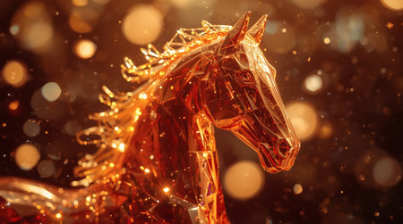 Happy New Year 2026. The symbol of the year is a golden-red fire horse. A luxurious poster or banner for your party and New Year's Eve.の素材