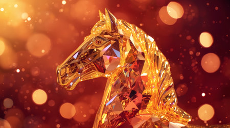 Happy New Year 2026. The symbol of the year is a golden-red fire horse. A luxurious poster or banner for your party and New Year's Eve.の素材