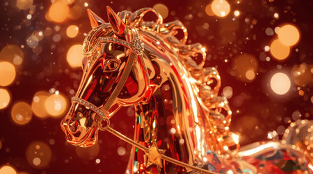 Happy New Year 2026. The symbol of the year is a golden-red fire horse. A luxurious poster or banner for your party and New Year's Eve.の素材