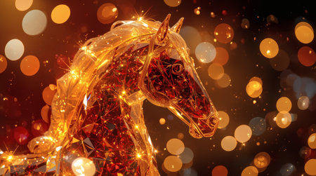 Happy New Year 2026. The symbol of the year is a golden-red fire horse. A luxurious poster or banner for your party and New Year's Eve.の素材