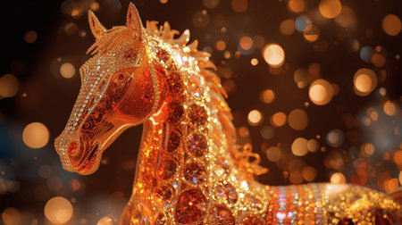 Happy New Year 2026. The symbol of the year is a golden-red fire horse. A luxurious poster or banner for your party and New Year's Eve.の素材