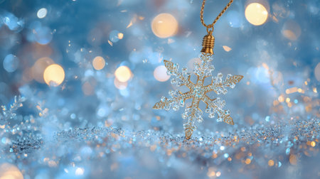 Banner. A crystal, ice snowflake on a snowy background. The symbol of 2026. Happy New Year and Merry Christmas.の素材