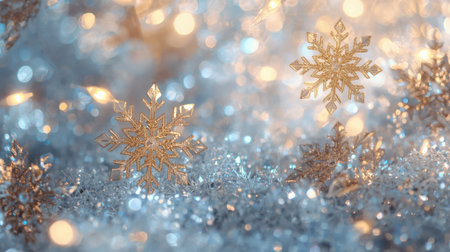 Banner. A crystal, ice snowflake on a snowy background. The symbol of 2026. Happy New Year and Merry Christmas.の素材