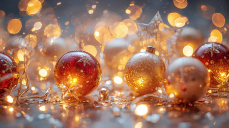 Happy New Year 2026. Beautiful Christmas background, banner made of glass Christmas balls.の素材