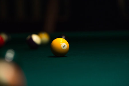 Billiard table with balls. American pool. Billiard balls on a billiard table.