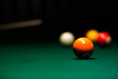 Billiard table with balls. American pool. Billiard balls on a billiard table.