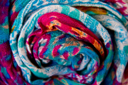 Bright varicolored background of the neckerchief, which was formed as a circle の写真素材