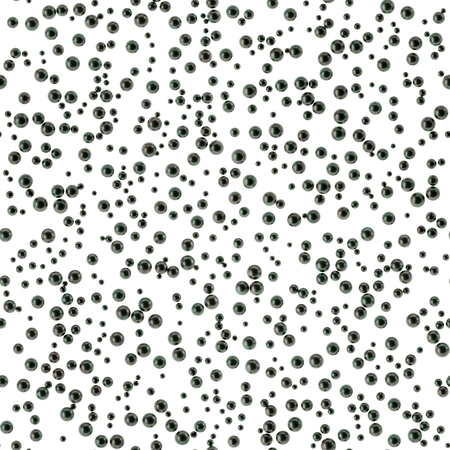 Seamless pattern in the form of placer black pearls in different sizes. Chaotic arrangement of pearls. Elegant background. Pattern on a white background. Illustration.の写真素材