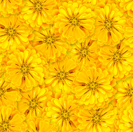 Seamless floral pattern. Chaotic arrangement of flowers. Yellow zinnia flower. Spring-summer style.の写真素材