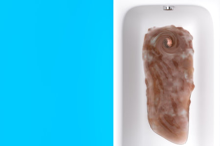 Bath with dirty water. Hygiene concept. Bath view from above. 3d rendering.