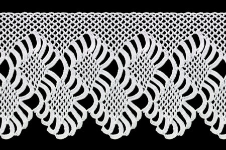 Wide lace tape on a black background. The lace is crocheted by hand. Vintage style. Material for...