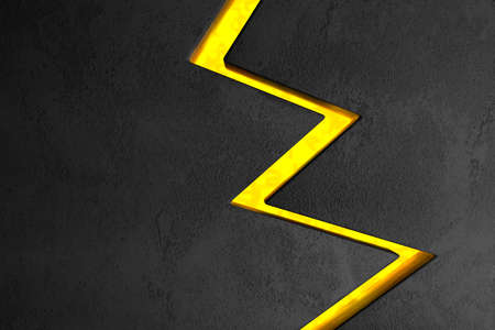 Surface background with a crack in the form of lightning. A volcanic eruption. Dark design style. 3d illustration.の写真素材