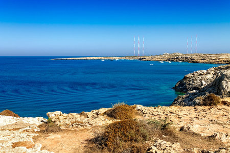 View of the lagoon. A popular place in the Cape Greco National Forest Park on the island of Cyprus. Mediterranean landscape.の写真素材