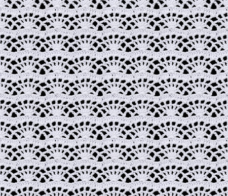Snow white seamless knitted texture. Beautiful lace with a wavy pattern crocheted. Cotton yarn....
