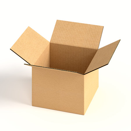 Empty open cardboard box. Object on a white background. gift packaging. 3d rendering.の写真素材