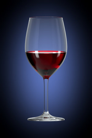 Glass with red wine on accent gradient background. Bar theme. Alcoholic drink. 3d rendering.の写真素材