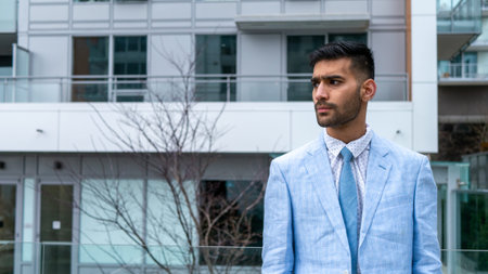 Middle Eastern businessmen staring into the distance and building streets