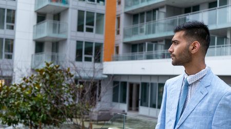 Middle Eastern businessmen staring into the distance and building streets