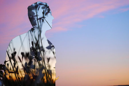 Silhouette of pink sky and bouquet