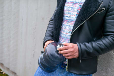 Man drinking water in bottleの写真素材