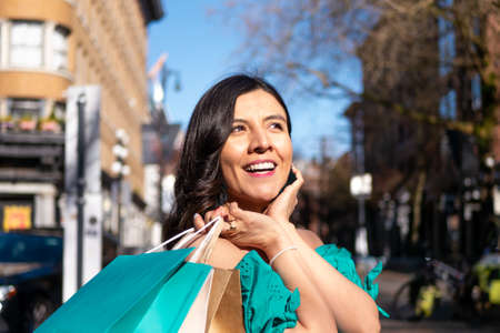 Mexican woman enjoying shopping in Vancouverの写真素材