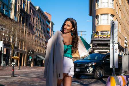 Mexican woman enjoying shopping in Vancouver