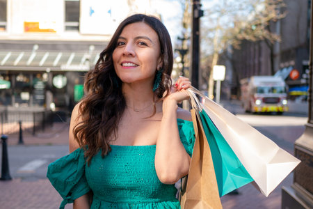 Mexican woman enjoying shopping in Vancouver
