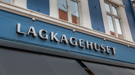 Randers, Denmark - 08 feb 2020: The logo of the Lagkagehuset building in Randers.のeditorial素材