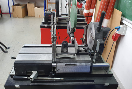 Aarhus, Denmark - 13 feb 2020: Welding machine for welding peh plastic pipes.のeditorial素材