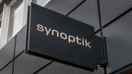 Randers, Denmark - 08 feb 2020: The logo of the Synoptik building in Randers.