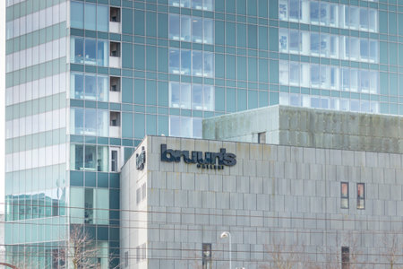 Aarhus, Denmark - 24 March 2020: The logo of the Bruuns Galleri building in Aarhus.のeditorial素材