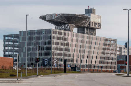 Skejby, Denmark - March 24, 2020: Helicopter Platform at Skejby Hospital is a new super hospital, Here is a part of it and the helicopter platform used for patients who need very fast treatmentのeditorial素材