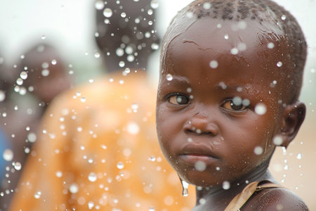 Unidentified Ghanaian little boy in yellow dress. Children of Ghana suffer from poverty due to the economic situationの素材