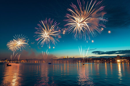 Festive fireworks over the Neva river in St. Petersburg, Russiaの素材