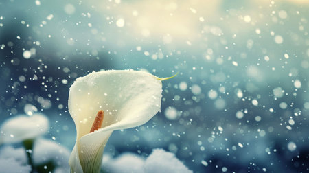 Beautiful calla lily flower in the rain. floral backgroundの素材