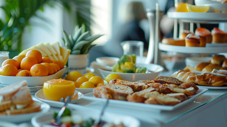 catering buffet food indoor in luxury restaurant with meat and vegetablesの素材