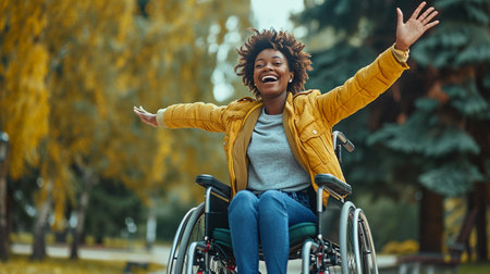 Portrait of a smiling african american woman in a wheelchairの素材