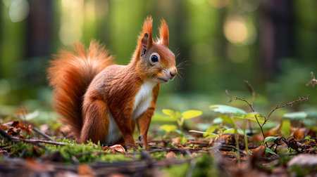 Red squirrel in the autumn forest. Sciurus vulgaris wild animalの素材
