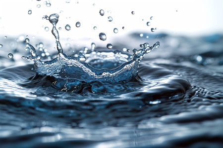 Splashes of water on a blue background. close-upの素材