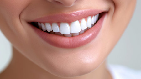Beautiful young woman smile with healthy teeth. Close-up.の素材