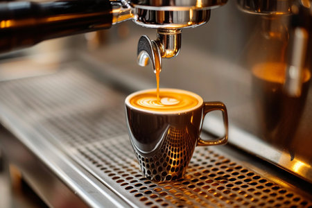 coffee machine making a cappuccino in a coffee shopの素材