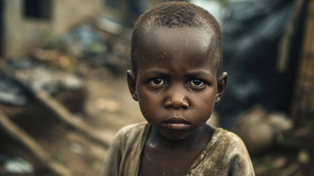 Unidentified Togolese little boy portrait. Togo children suffer from poverty due to the bad economyの素材