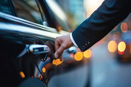 Close up of businessman's hand opening the car door. Focus on handの素材
