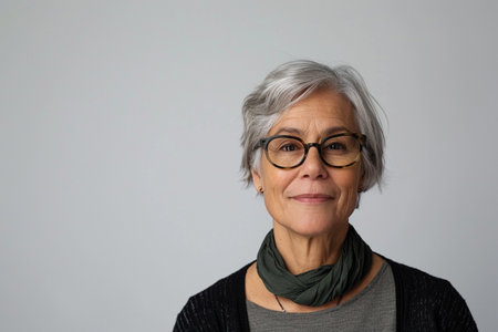 Portrait of senior woman wearing eyeglasses and looking at cameraの素材