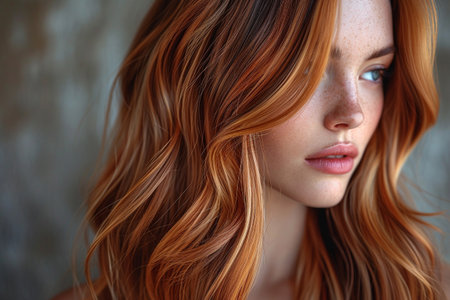 Portrait of a beautiful young redhead woman with frecklesの素材