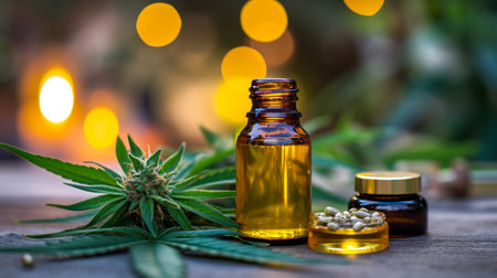 Cannabis oil in a small bottle. Selective focus.の素材