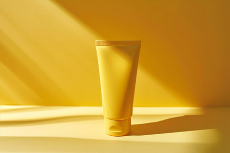 Cosmetic cream tube on a yellow background. sunshine 3d renderingの素材
