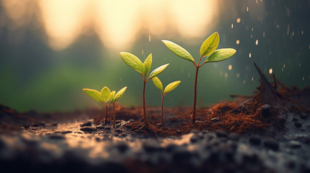 Green seedling illustrating concept of new life with bokeh backgroundの素材