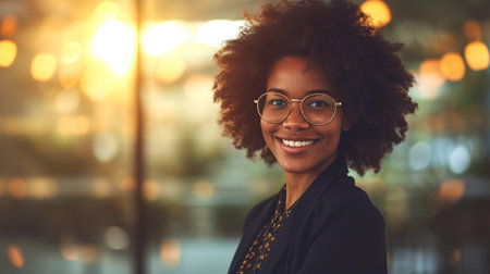 Portrait of a beautiful young african american woman in eyeglassesの素材