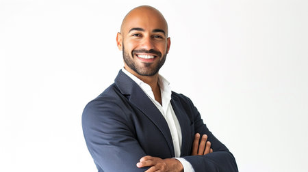 Portrait of a smiling young african american businessman with arms crossedの素材